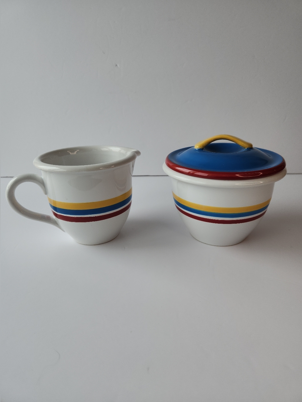 Vintage Corelle Coordinates Stoneware Striped Sugar Bowl And Creamer Pitcher